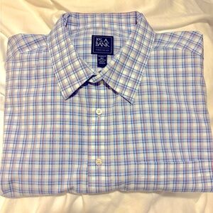 Jos. A. Bank Men's Blue Plaid Shirt, Tailored fit